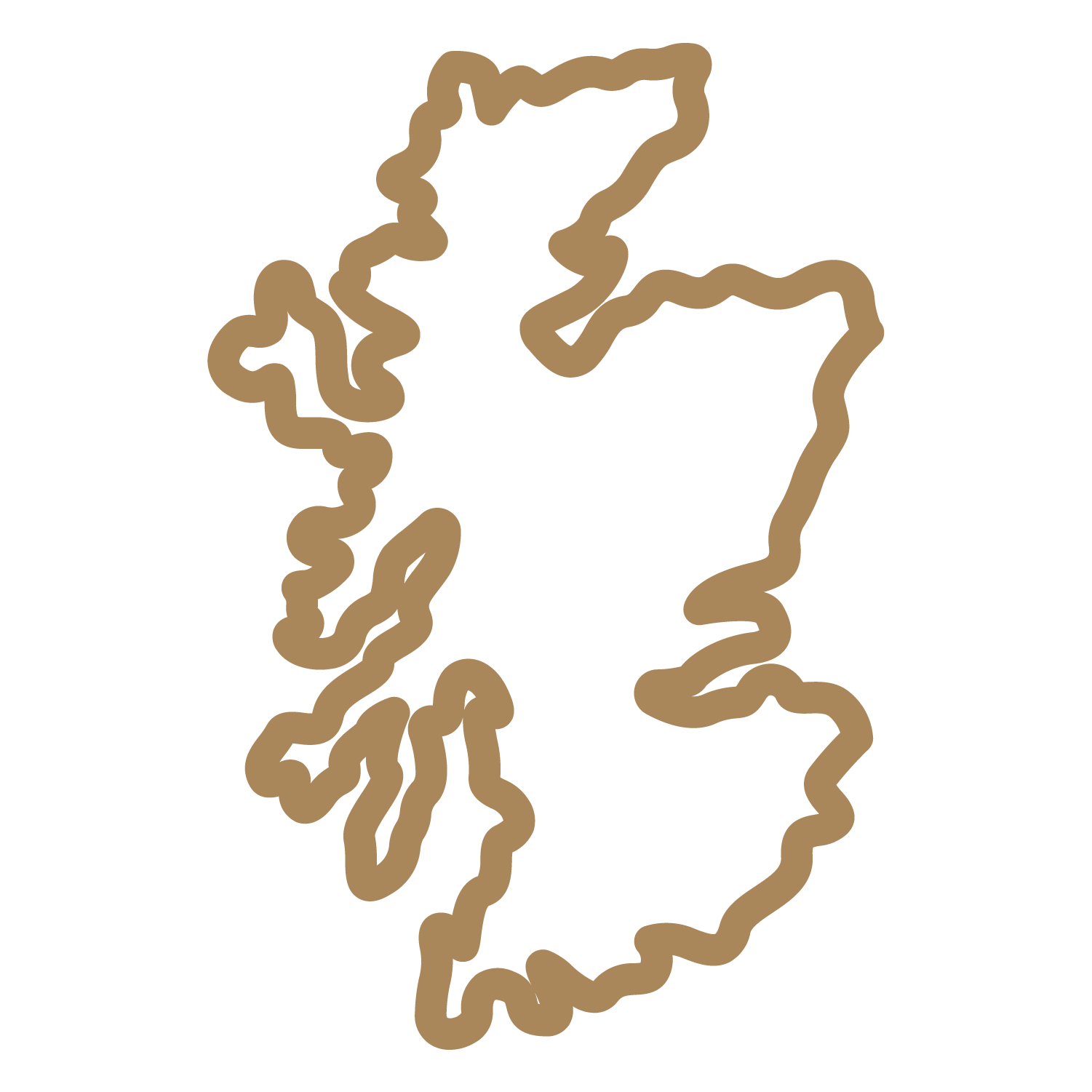 Outline drawing of the continent of Africa with a brown line.