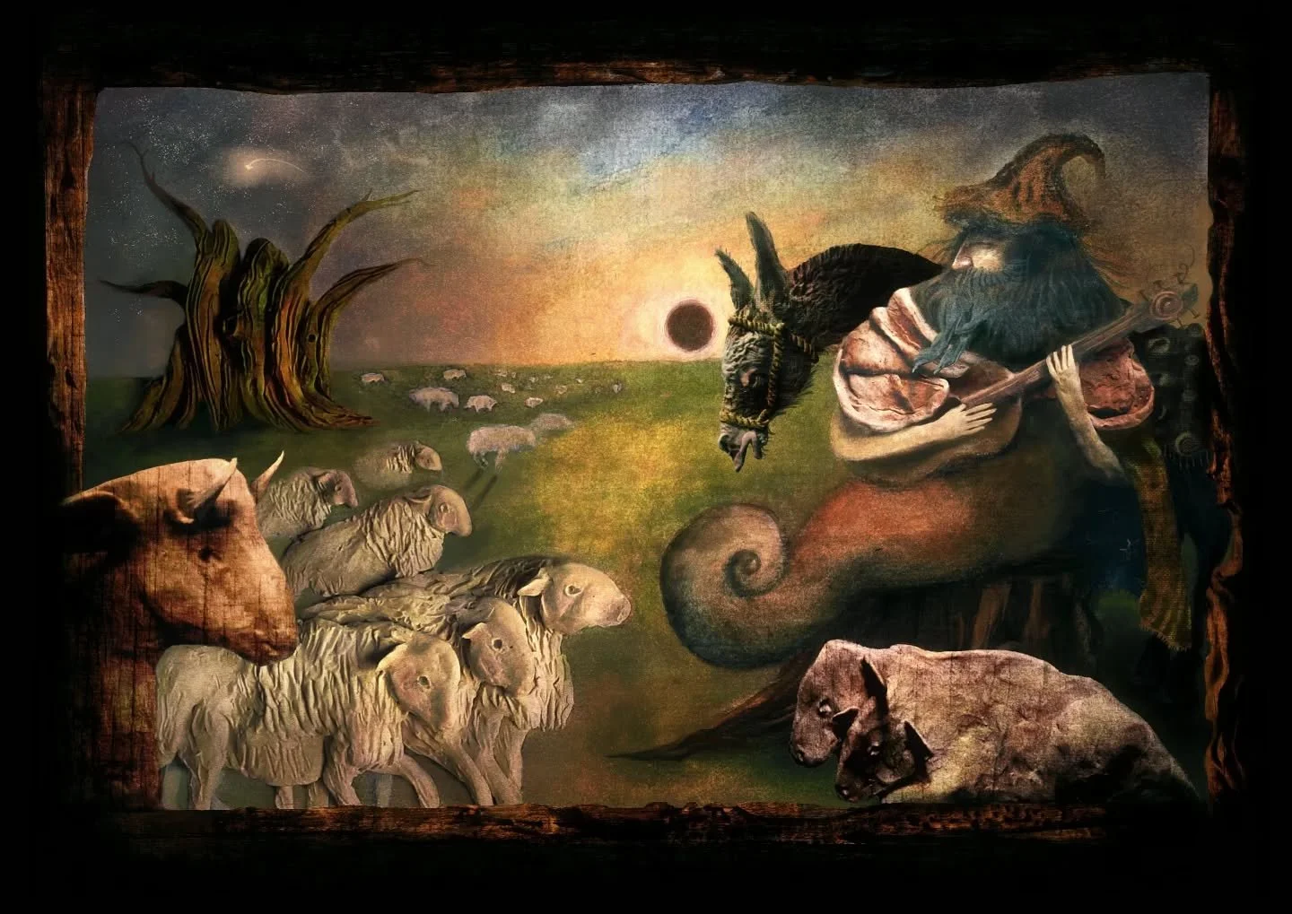Had a maaajooor hiatus, making bits but too shy to share..........a shepherd and a two headed calf born during the eclipse, with plasticine as usual 🪾
