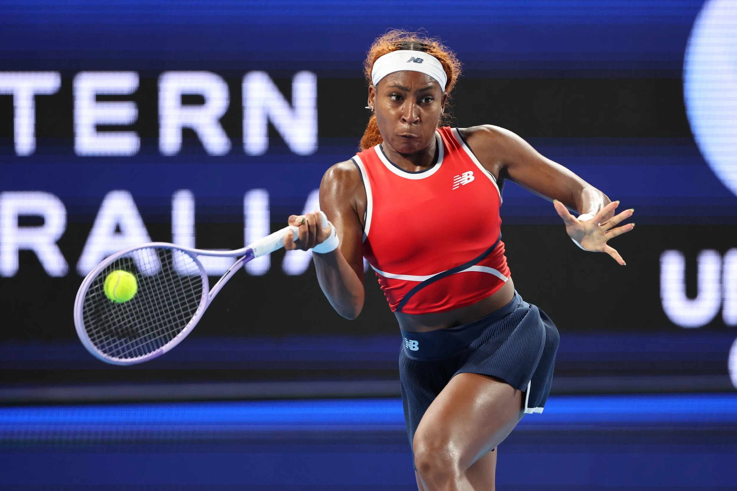 USA's Coco Gauff  plays a shot at the United Cup tennis tournament in Perth on January 3, 2026. Agency France-Presse