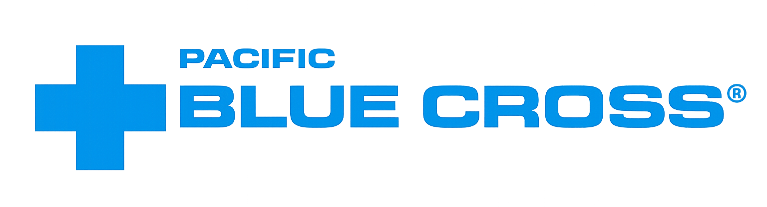 Logo of Pacific Blue Cross featuring a blue cross symbol and text in blue.