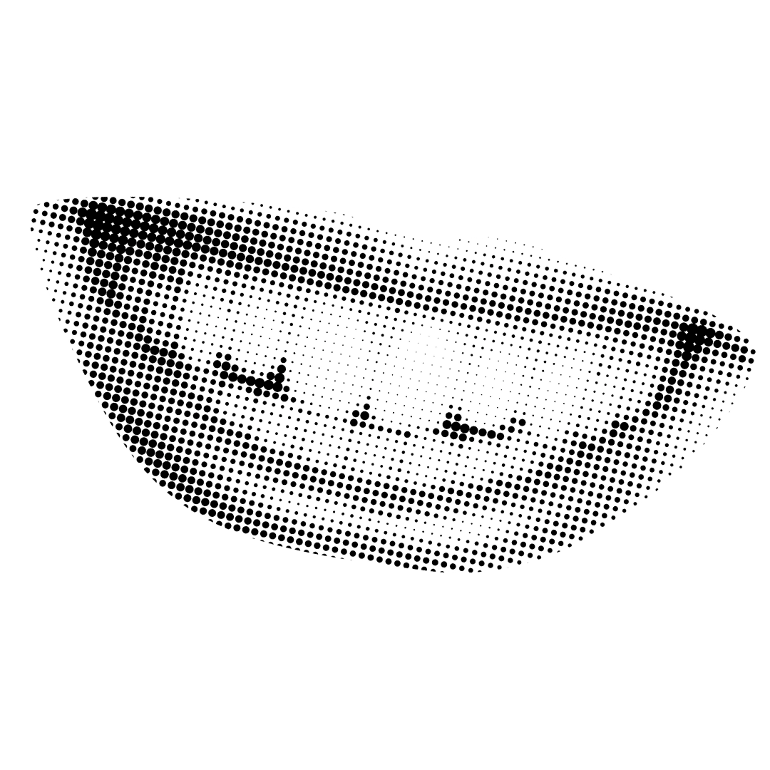 A stylized, dotted black-and-white image of a dental mouthguard with a smooth, curved shape.