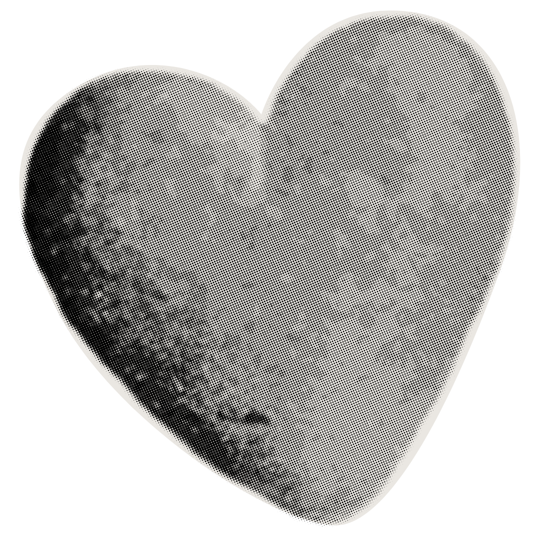 A 3D heart shape with a textured, stippled surface, gradient shading from dark to light, set against a black background.