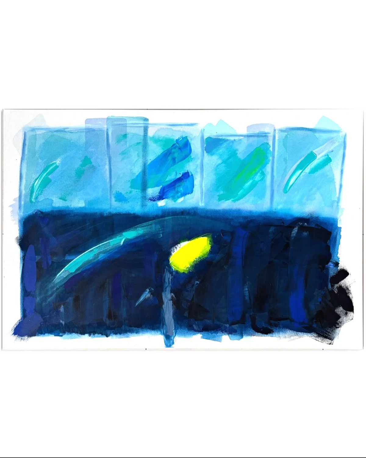 There&rsquo;s one lesson every padel player learns sooner or later:
Keep your eye on the ball.

This painting is my abstract interpretation of that moment of complete focus. Layers of deep blue create movement and depth, while the vibrant yellow ball