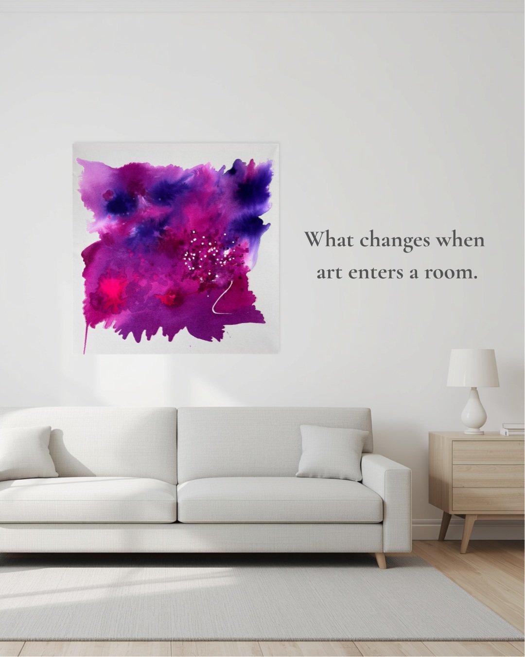 A room without art works. A room with art feels. An original changes how a home feels. It gives your eye a place to land, your walls a direction and your space a signature no one else has.

This piece is available: 100 &times; 100 cm, acrylic on canv