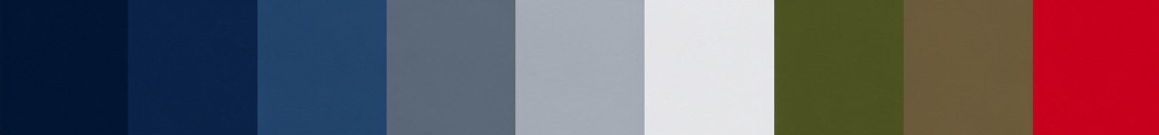 A color palette with blue, gray, white, green, brown, and red color swatches.