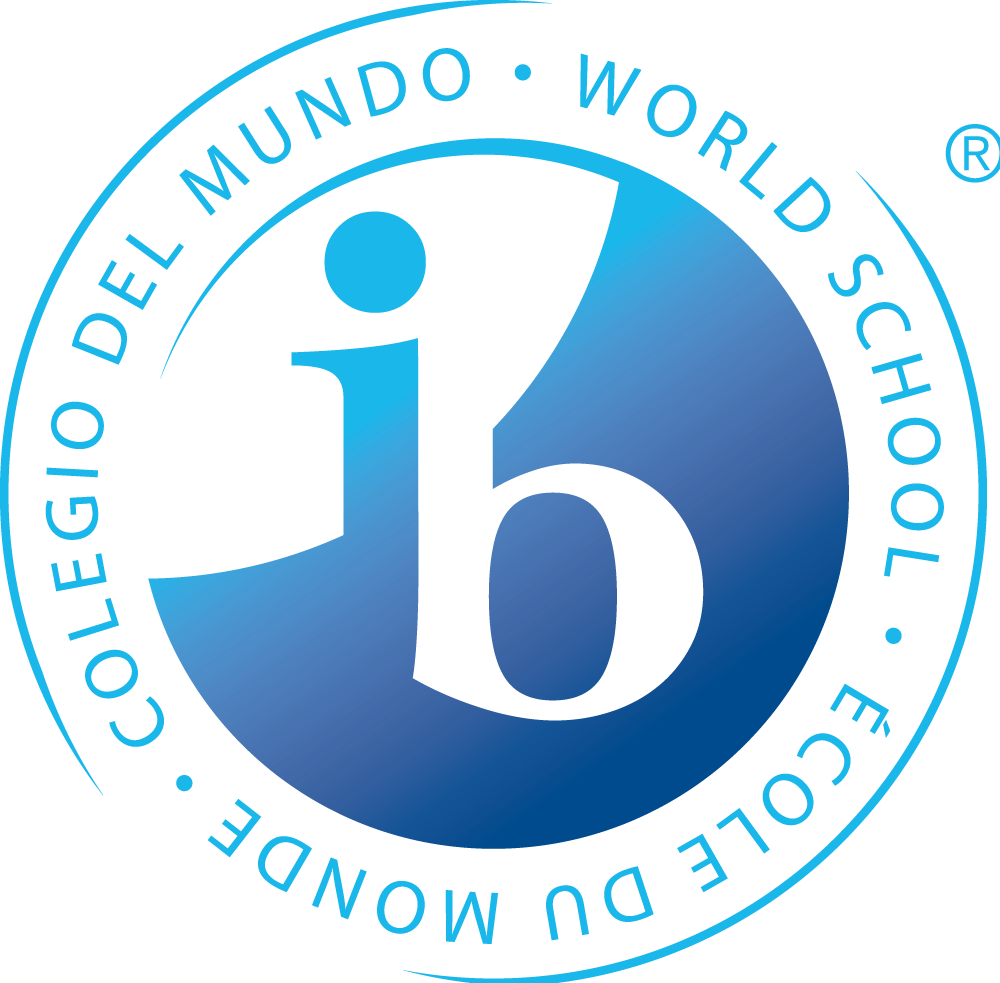 Logo of the International Baccalaureate (IB) World School, depicting a circular design with a stylized lowercase 'i' and 'b' in the center and the words 'COLEGIO DEL MUNDO', 'WORLD SCHOOL', and 'IB' around the perimeter.