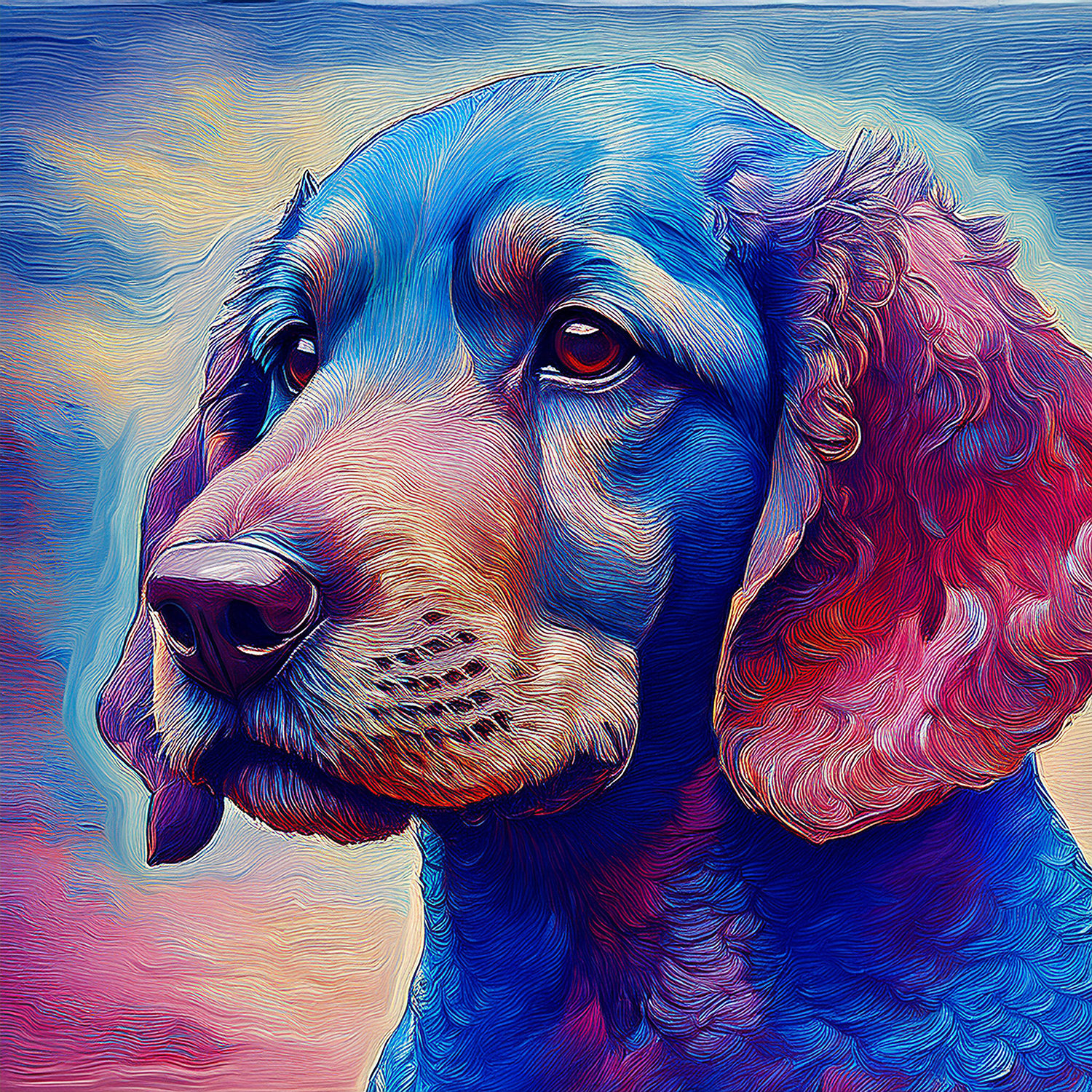 Dog Portrait Wall Art Box Frame, 1.4mm Mount, Acrylic / Perspex Glaze, BAP, Budget Art Paper, 180gsm, 50x50cm / 20x20"