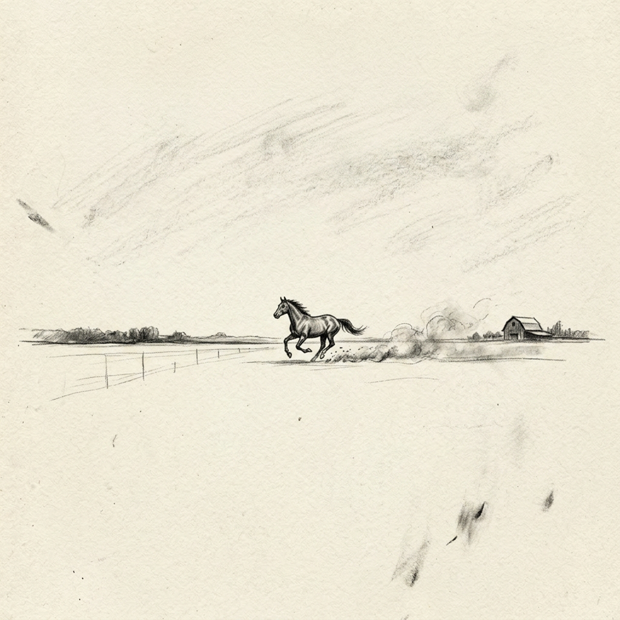 Freedom Across the Fields – Horse Sketch Fine Art Print on Hahnemühle German Etching