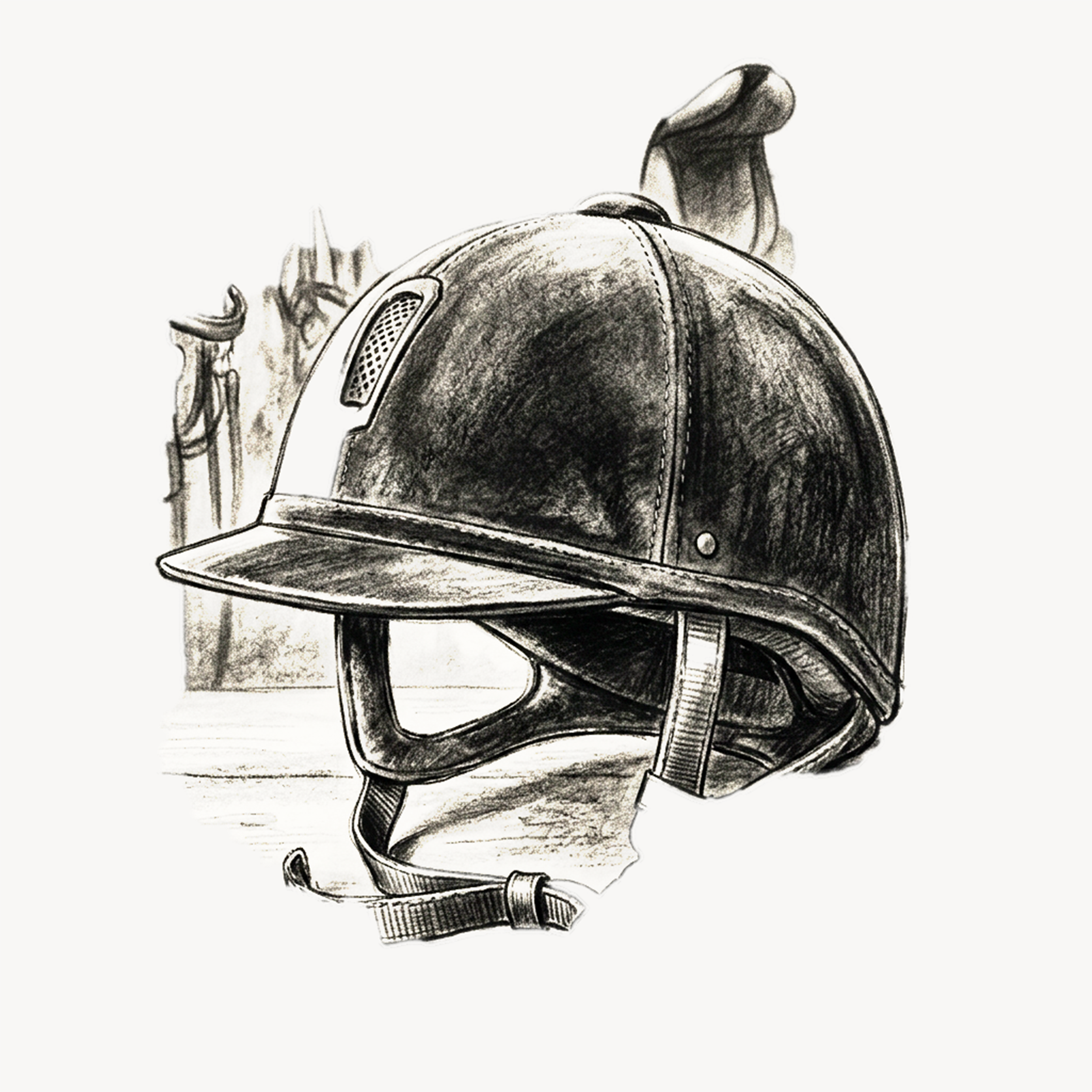 Equestrian Helmet – Charcoal Sketch Fine Art Print