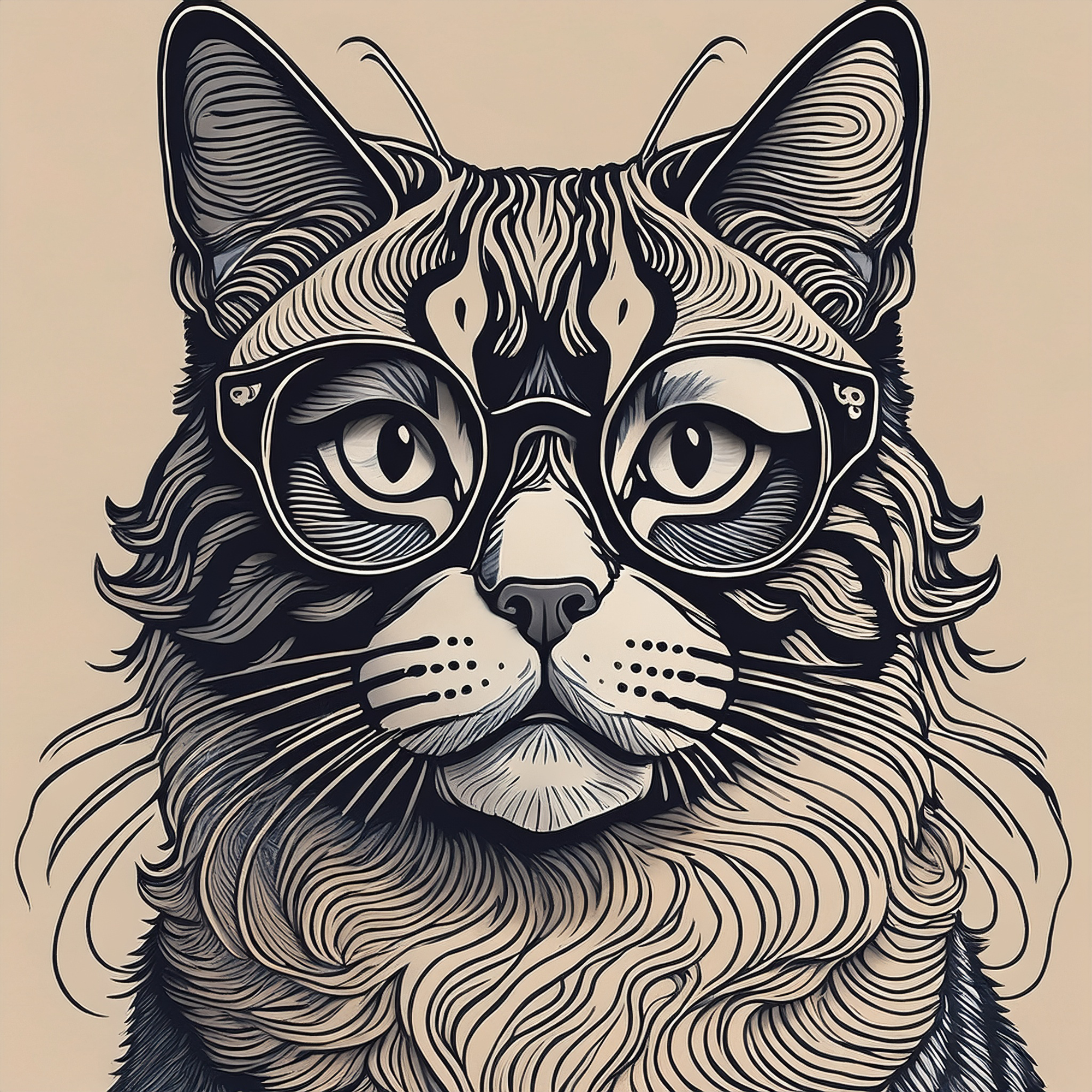 Sophisticated Cat Art Print 45x45 cm / 18x18