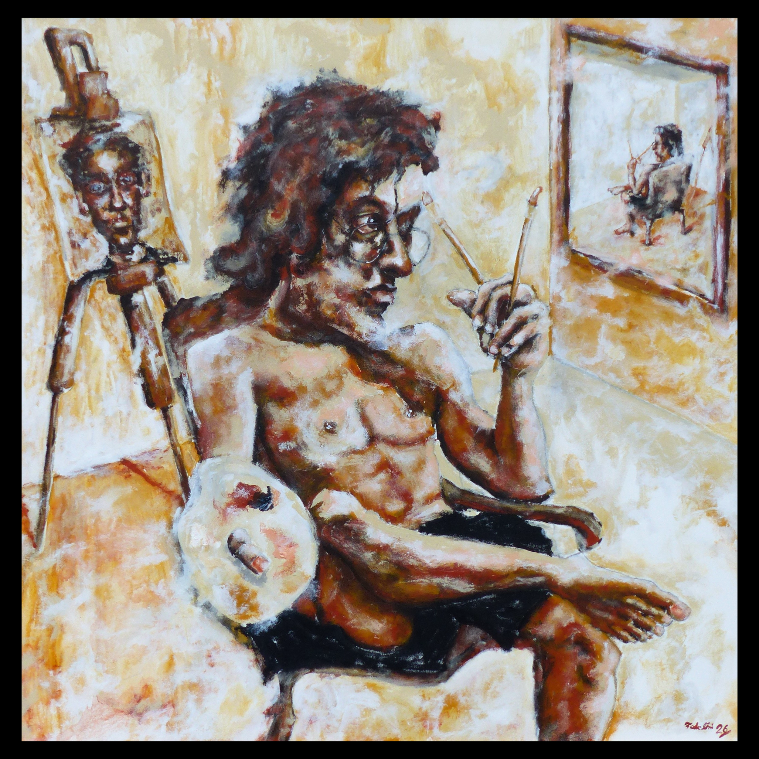 Gemälde Selbstportrait mit Staffelei von Sandro Fedelini