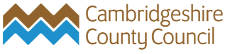 Cambridgeshire County Council logo with a blue zigzag graphic and brown text.