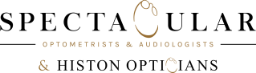 Logo with text 'Optometrist & Audiologist' and an abstract eye design.