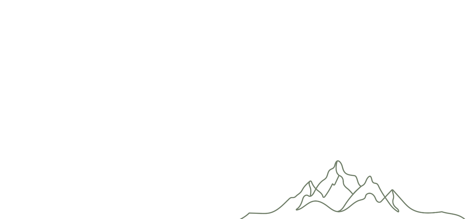 Line drawing of mountain range with prominent peak, set against a black background