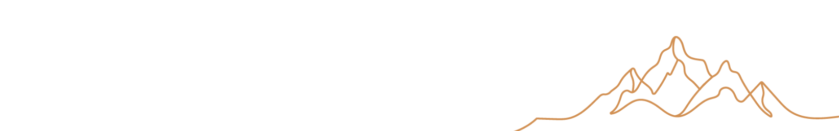 A minimalist line drawing of mountain peaks in brown color with black background.