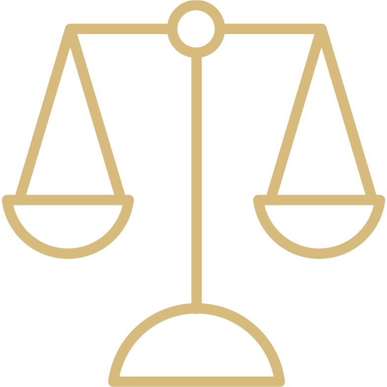 Gold scales of justice symbol on a black background.