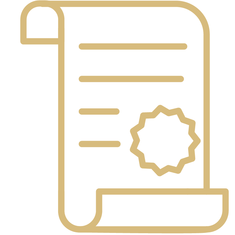 Simplified digital certificate or diploma icon with a ribbon or seal at the bottom right.