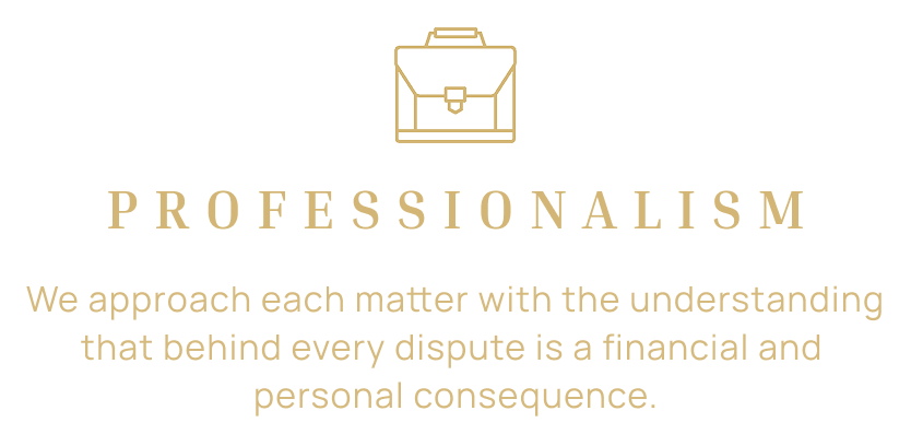 Illustration of a briefcase and the word 'Professionalism' with a quote about understanding behind disputes.