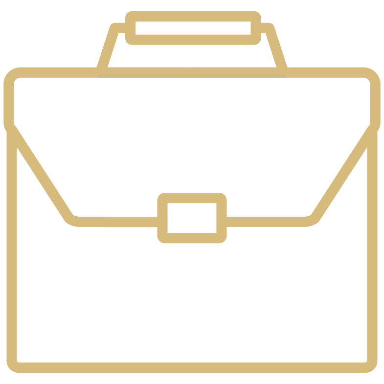 Outline illustration of a beige briefcase or briefcase-style bag with a handle on top.