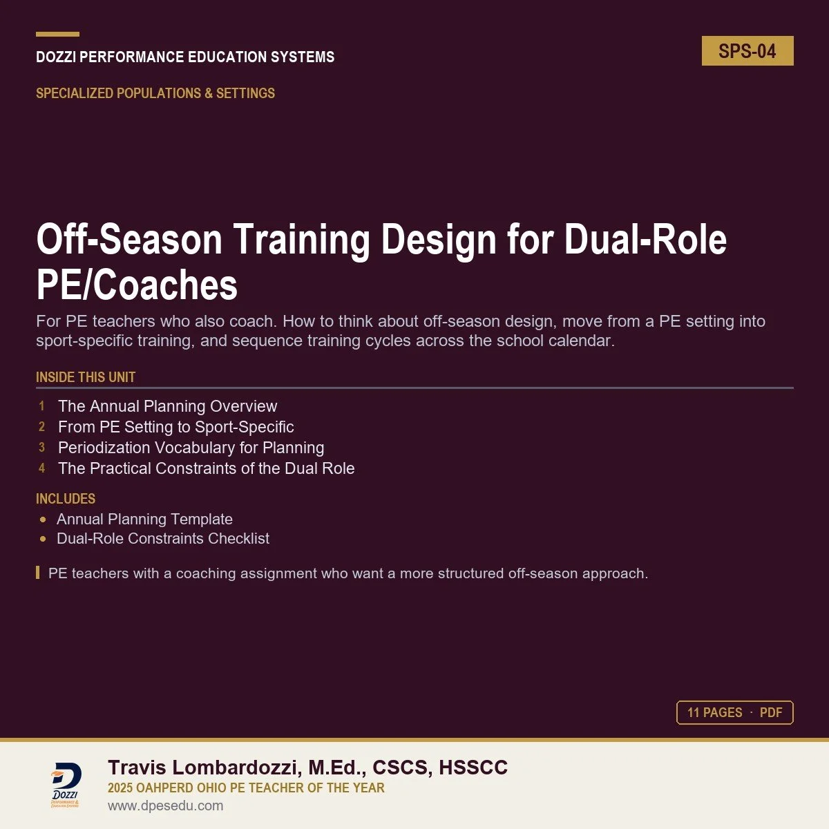 Off-Season Training Design for Dual-Role PE/Coaches
