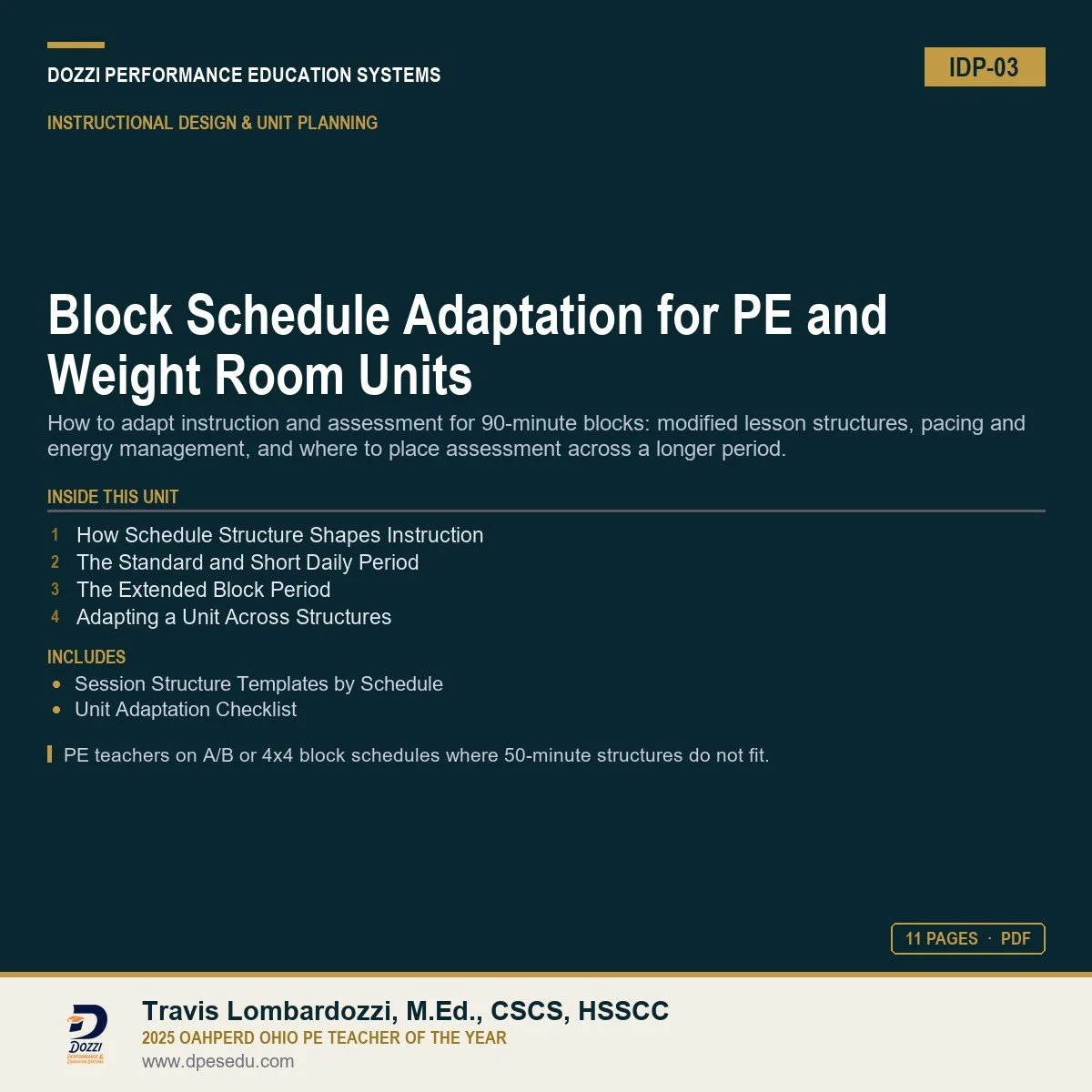 Block Schedule Adaptation for PE and Weight Room Units