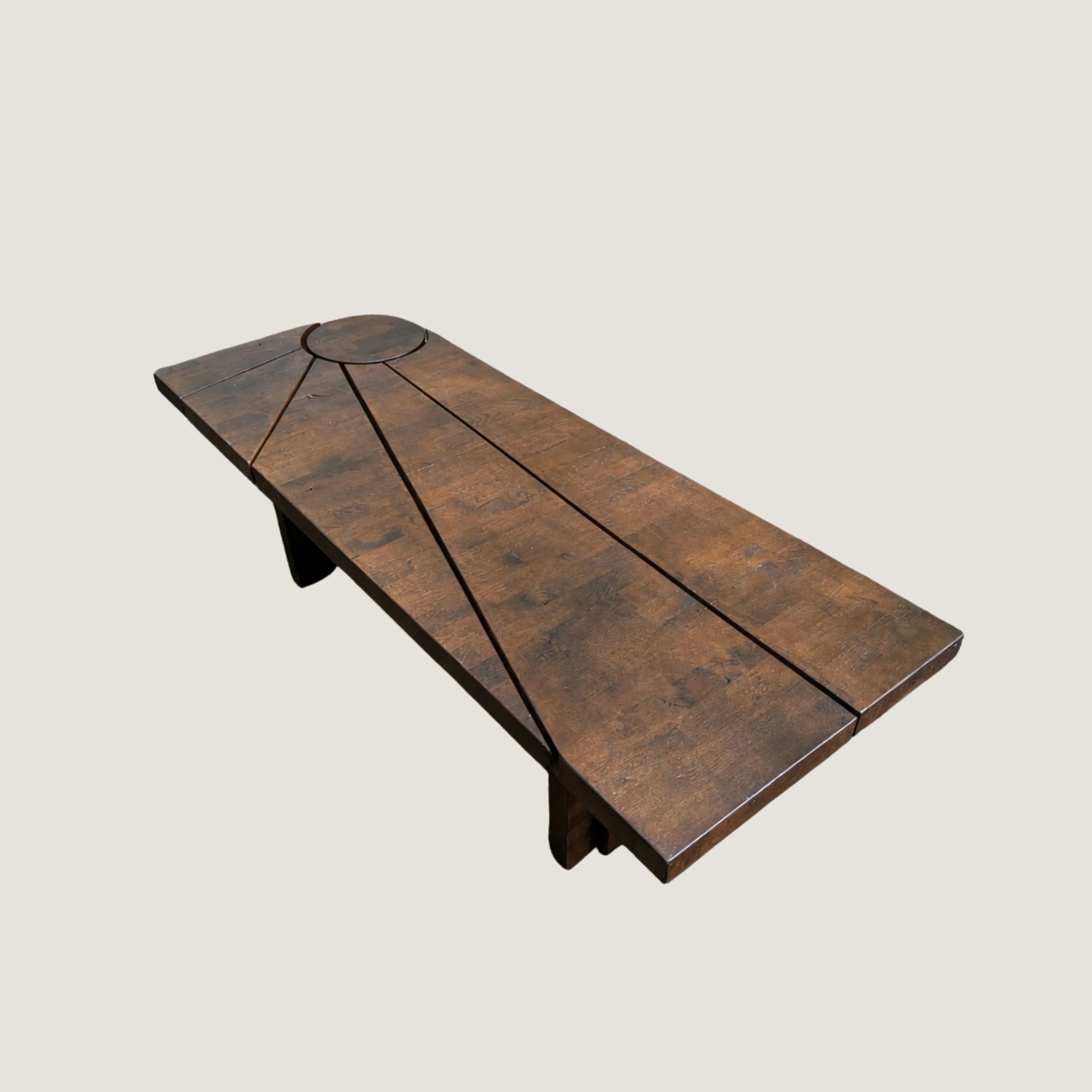 Modern sculptural solid oak coffee table by KHARAD STUDIO with handcrafted geometric design.