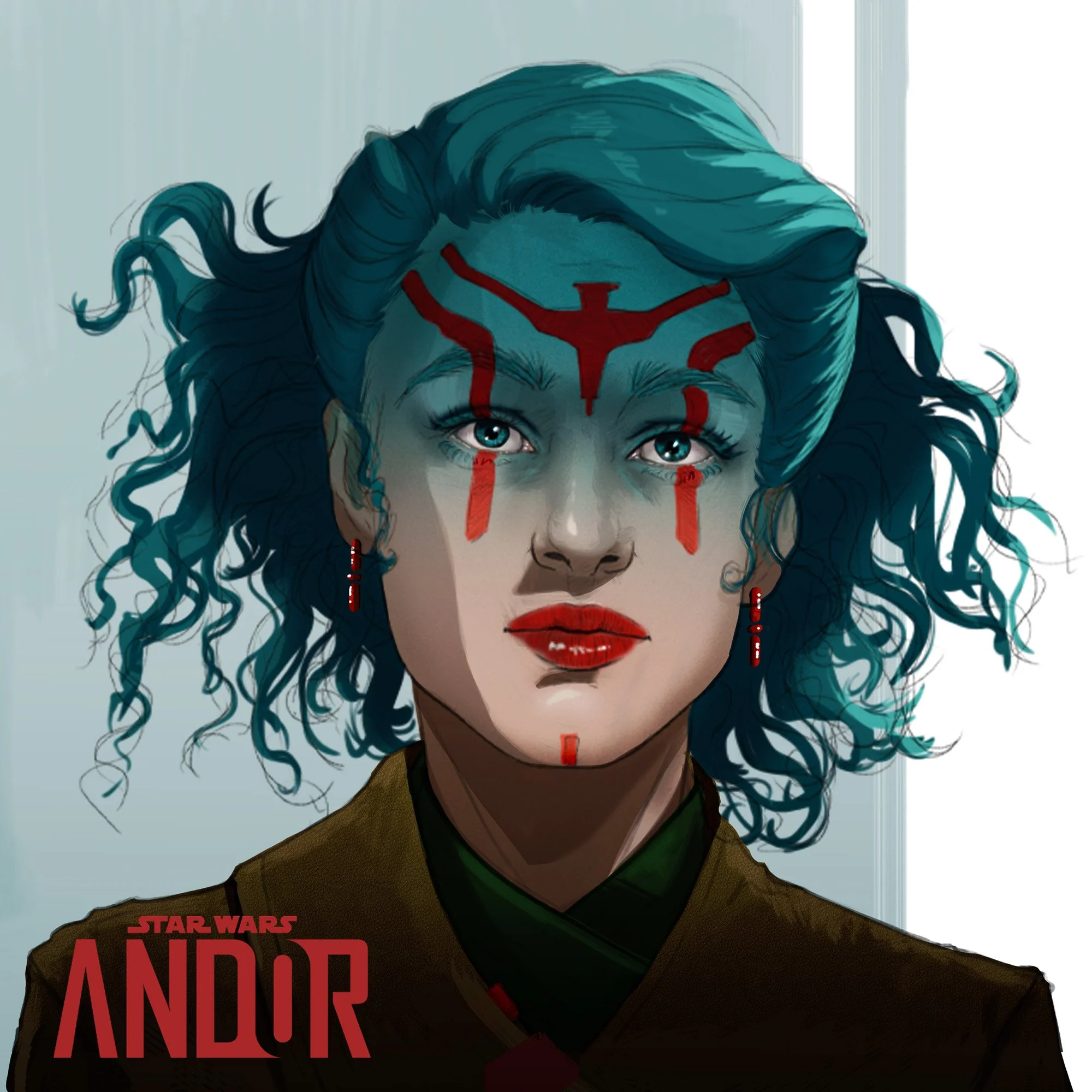 Ghorman humanoid Alien girl portrait illustration by Adelaide Filippe for Star Wars: Andor Season 2.