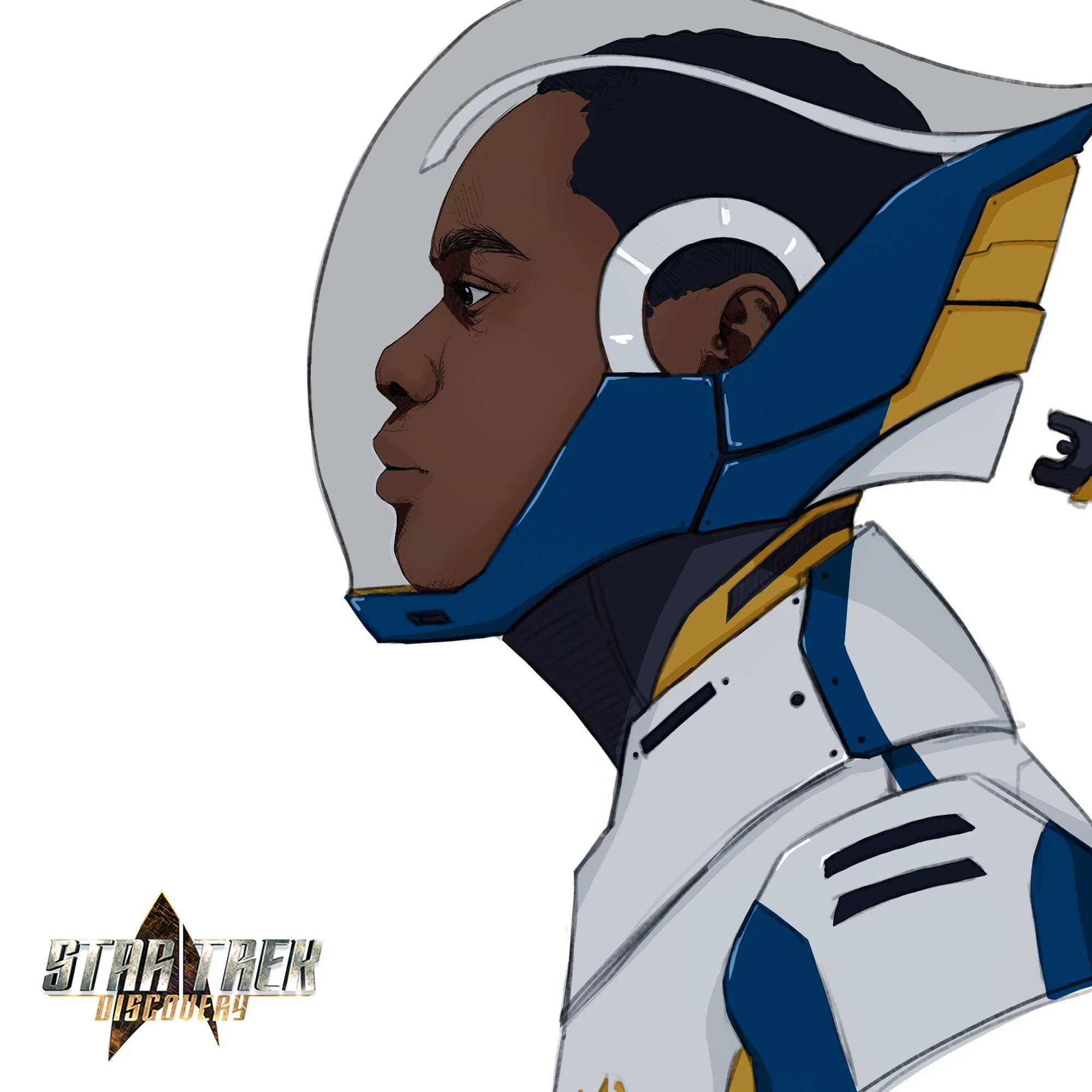 Coloured sketches showing helmet exploration as part of a concept art by Adelaide Filippe for the CBS series Star Trek Discovery done at FBFX.