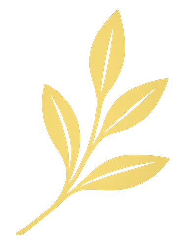 A minimalistic illustration of a beige-colored leafy branch with five leaves on a black background.