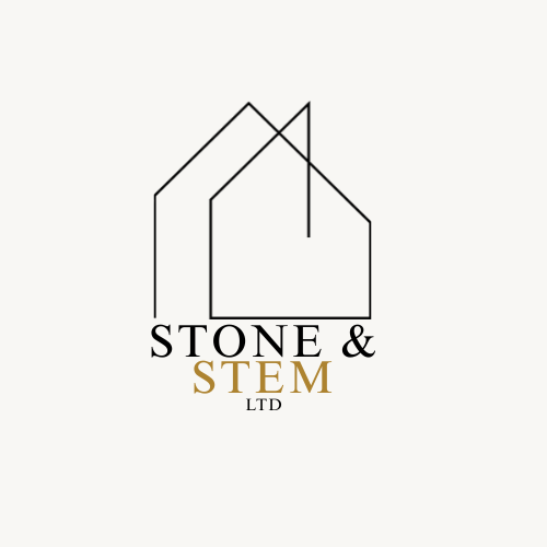 Logo with three overlapping house outlines and the text 'STONE & STEM LTD' beneath.