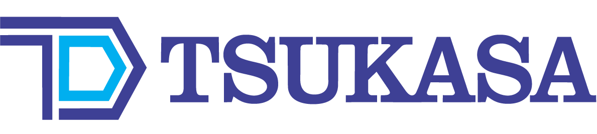 Logo of TsuKasa featuring a stylized blue hexagon with a blue shield-like shape inside, followed by the text 'TSUKASA' in dark blue capital letters.