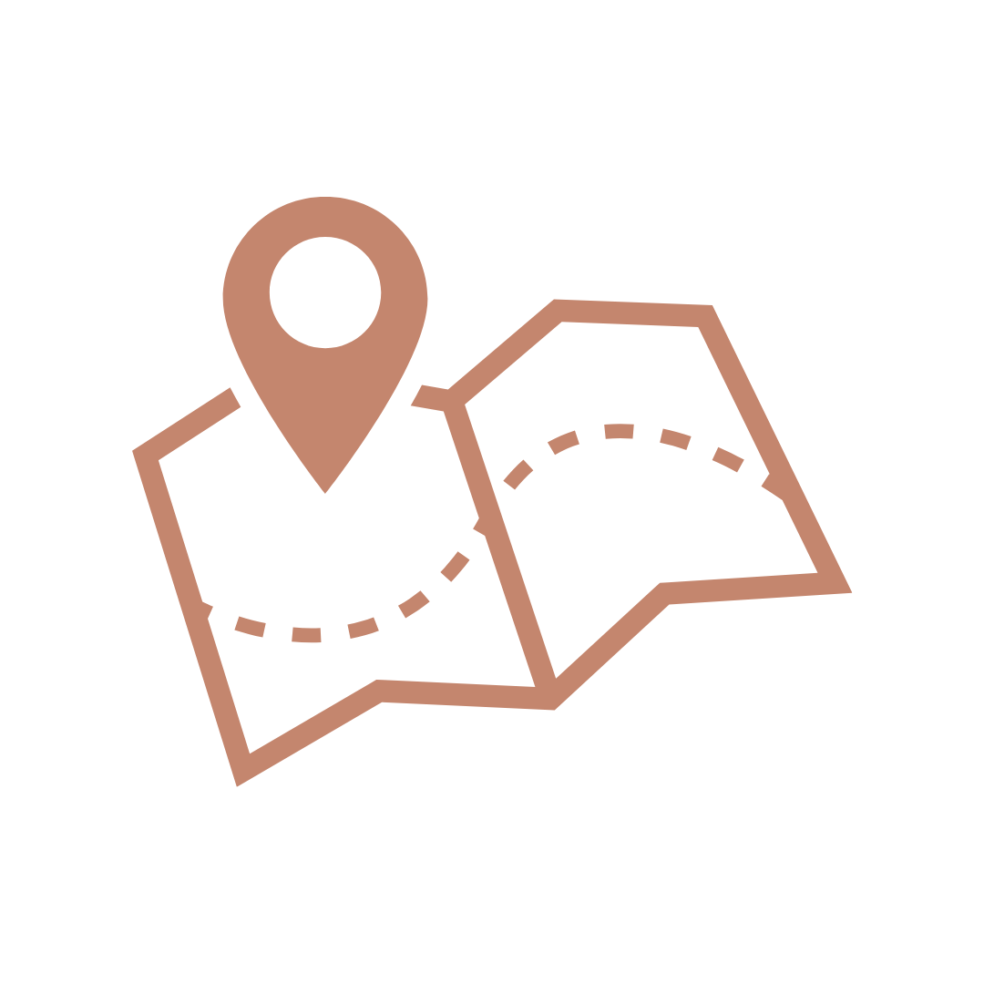 Illustration of a folded map with a location pin on it.