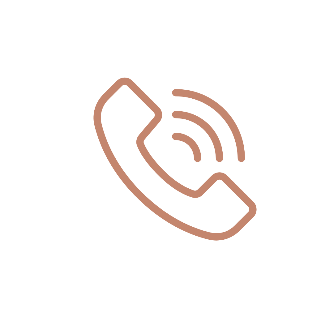 Line art icon of a landline telephone receiver with wireless signal waves.