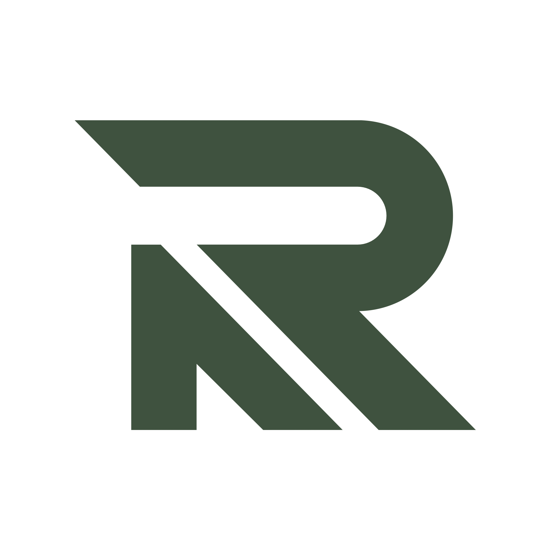 Graphic of a large letter P with an arrow pointing to the right, in dark green on a black background.