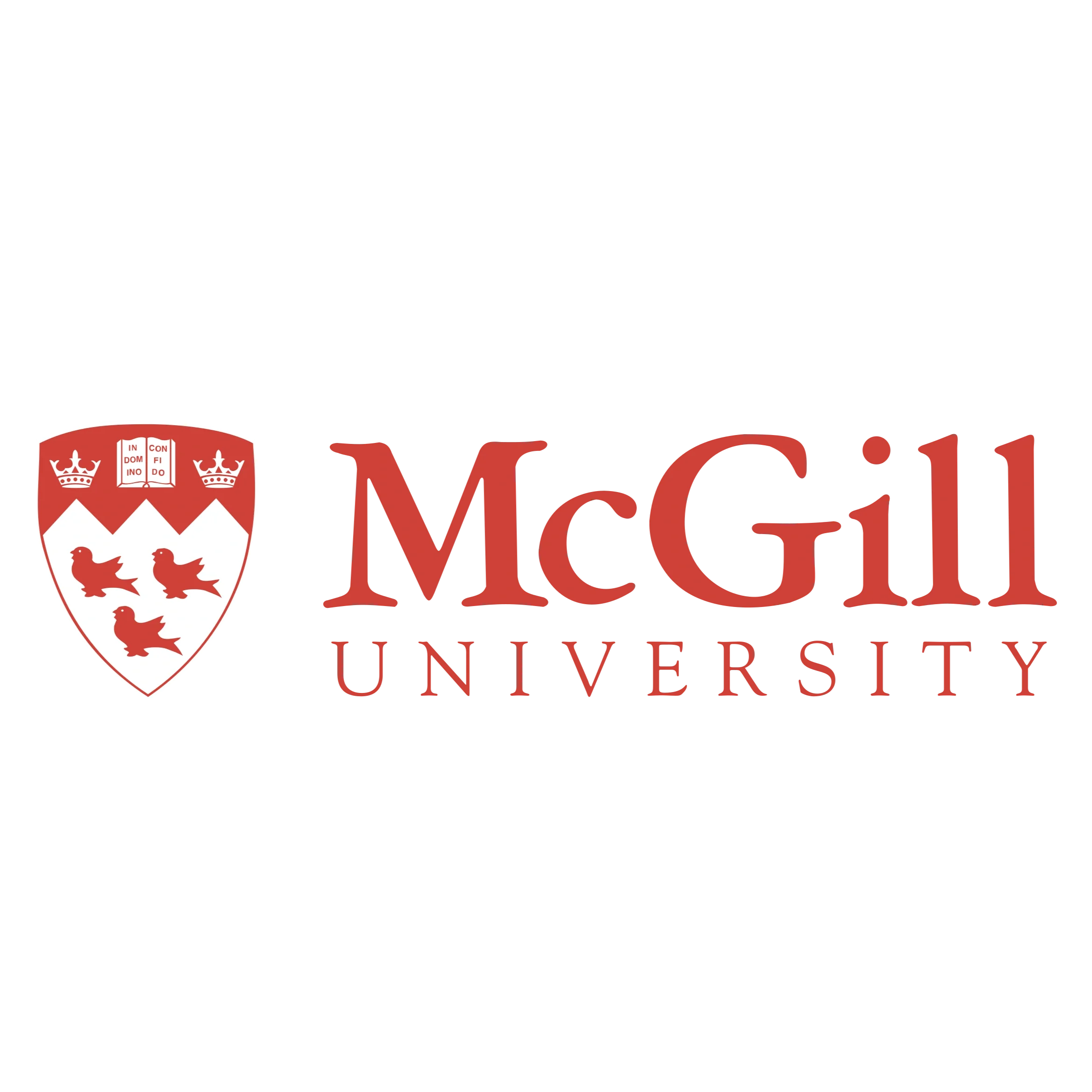The logo of McDaniel College University featuring red text and a shield with three ducks and a crown