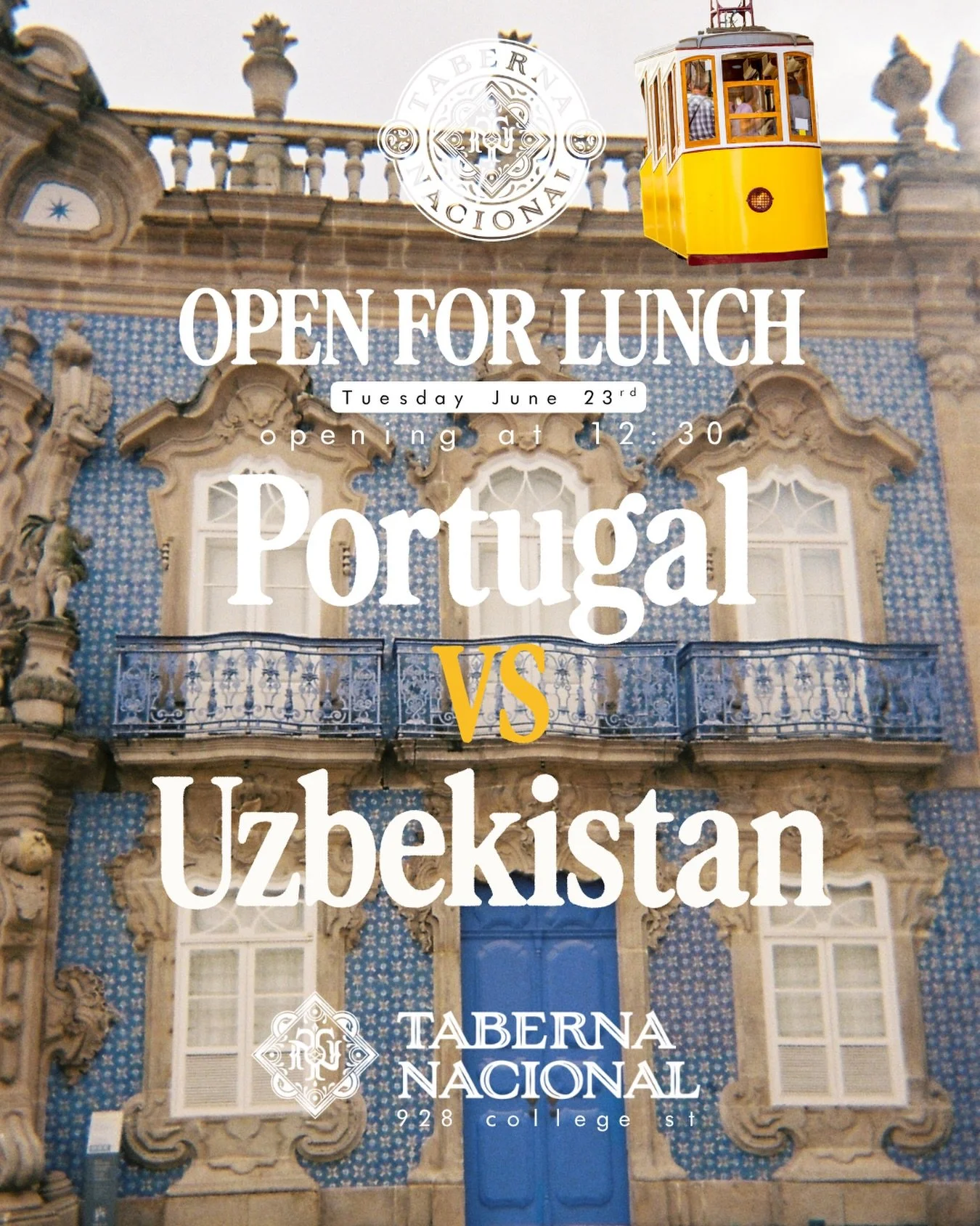 We are opening at 12:30 for lunch this Tuesday June 23rd for the Portugal vs Uzbekistan game! #goportugal🇵🇹 #torontoeats #worldcup26