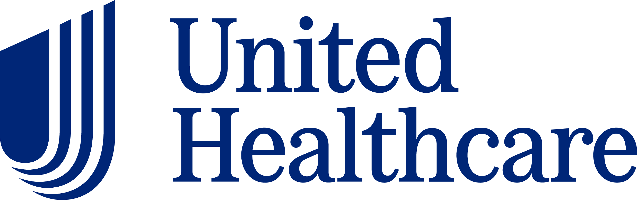 United Healthcare logo featuring a stylized blue emblem resembling a fingerprint or waves, with the company name in blue text.