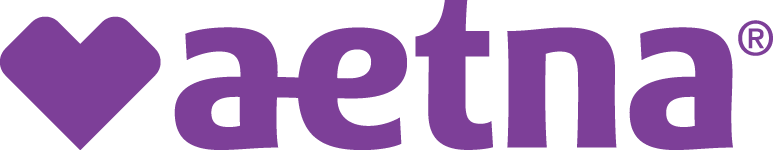 Purple logo with a heart shape followed by the word 'aetna' in lowercase letters.