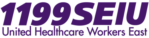 Text reading '1199SEIU United Healthcare Workers East' in purple.