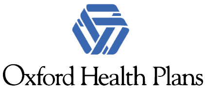 Oxford Health Plans logo with a blue geometric emblem and text.