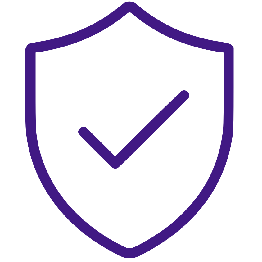 Een schild met een vinkje in het midden, symboliseert beveiliging of bescherming. Labee consultancy stijl.