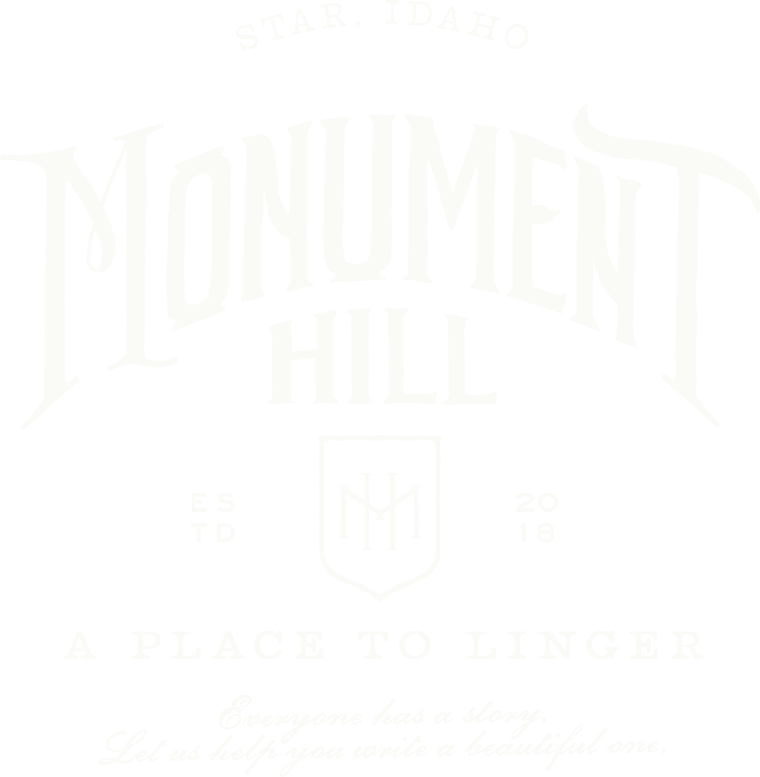 Illustration of a vintage-inspired sign with a map of the United States and a banner that reads, 'A PLACE TO LONGER.' The sign has text that says, 'Everyone has a story. Check the box, you invite a beautiful one, and.'