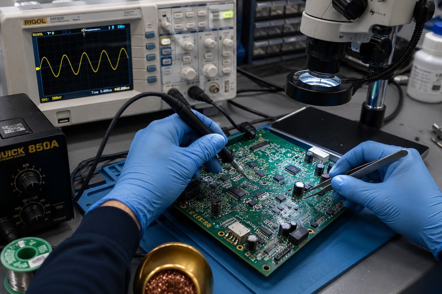 Medical equipment repair and fault diagnosis of electronic circuit boards and healthcare devices.