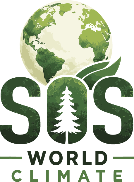 Illustration of the Earth with a focus on green vegetation and a large green plant in the foreground, symbolizing environmental conservation.