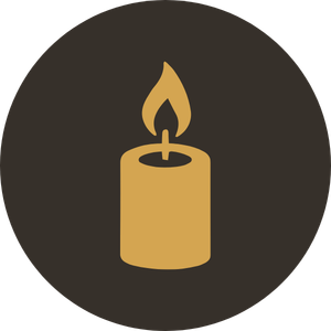 Gold candle icon on a dark background.