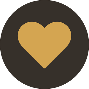 A gold or tan heart icon on a dark background.