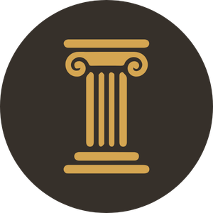 Icon of a classical column with scroll-like details at the top, set against a dark background.