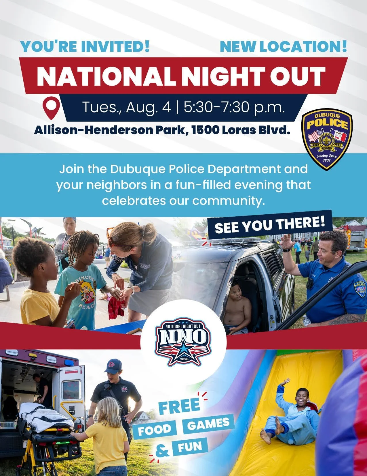 Flyer for Dubuque's National Night Out event 2026
