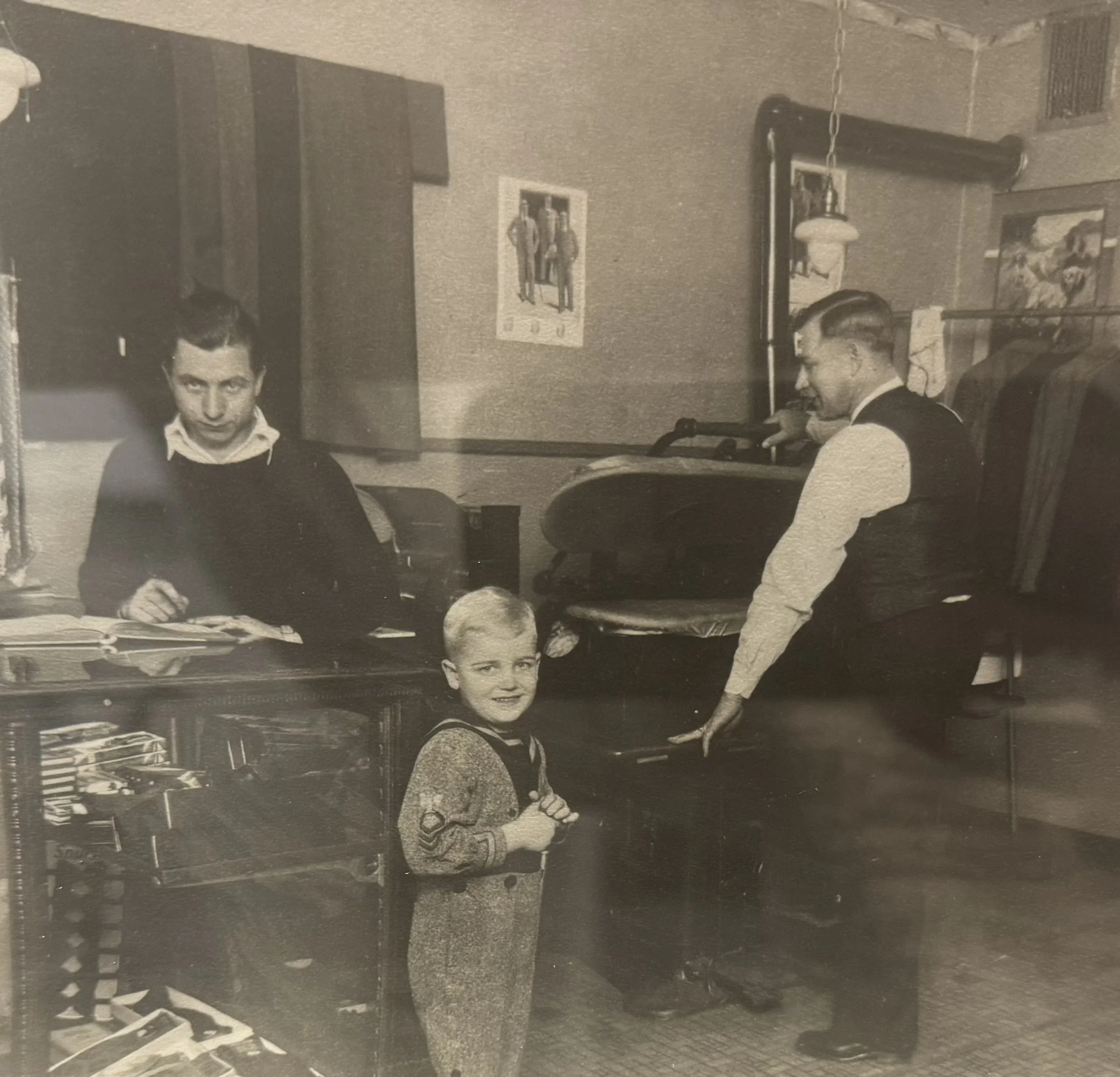 Early vintage photo of tailors working on custom suits at Fillings in Lancaster PA