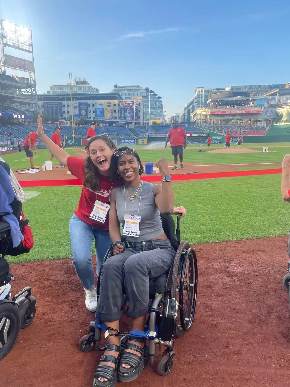 Tyree on baseball field during Disability Partnerships event